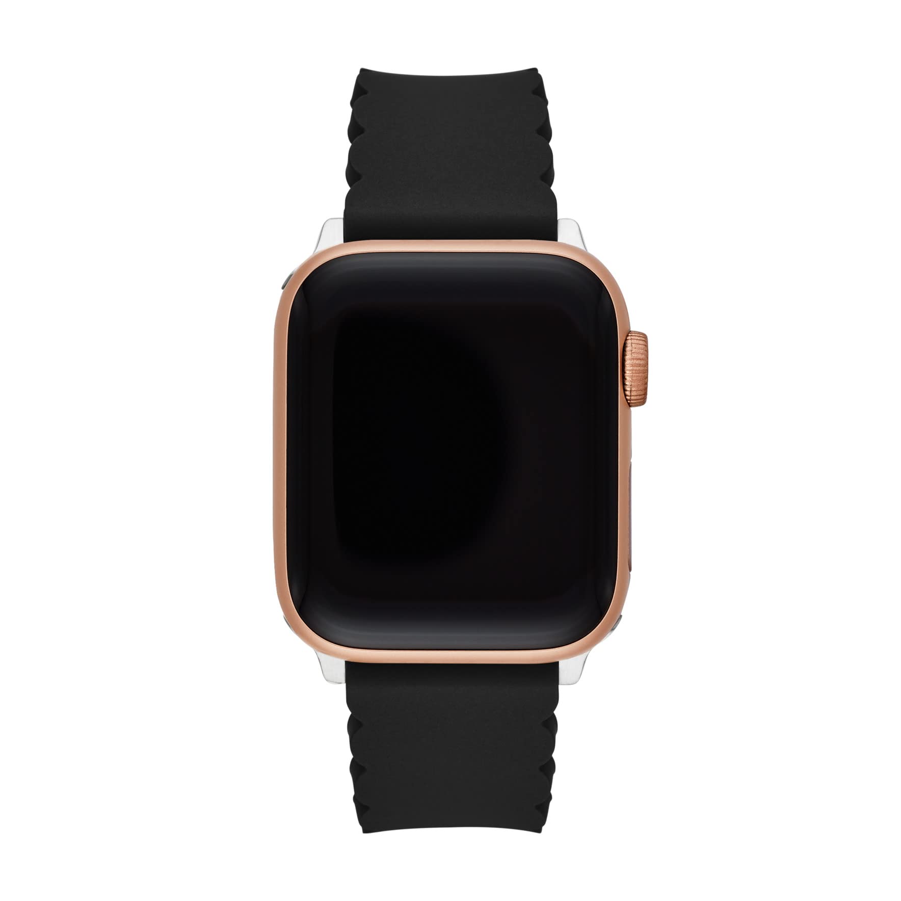 Kate Spade New York Silicone Band for 38/40mm Apple Watch Series 1-7, Color: Black Scallop, Silver (Model: KSS0018)