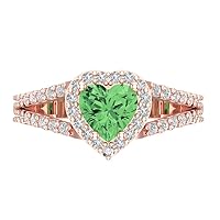 Clara Pucci 1.72ct Heart Cut Solitaire with Accent Halo split shank Light Sea Green Simulated Diamond designer Modern Ring 14k Rose Gold