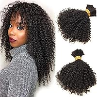 Short Afro Kinky Curly Bulk Human Hair For Braiding No Weft Remy Mongolian Bulk Braiding Hair Extensions 1pcs100g 4b 4c Small Curly Braiding Bulks (12inch 1bundle, 1(Jet Black))