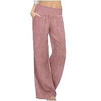 Wide Leg Pants for Women Beach Casual Elastic High Waisted Loose Comfy Trousers with Pockets Baggy Yoga Pants