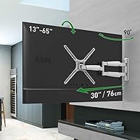 Barkan Long White TV Wall Mount, 13-65 inch Full Motion Articulating - 4 Movement Flat/Curved Screen Bracket, Holds up to 79lbs, Extremely Extendable, Fits LED OLED LCD (BM343XLW)