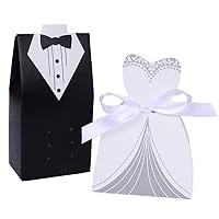 Wholesale Wedding Favors Wedding Party Favor Boxes Creative Tuxedo Dress Groom Bridal Candy Gift Box with Ribbon 100pcs