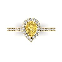 1.32 Brilliant Pear Cut Solitaire W/Accent Yellow Simulated Diamond Anniversary Promise Wedding ring Solid 18K Yellow Gold
