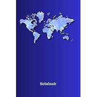 Notebook - Blue coloured cover, world map: Paperback writing book with 120 pages of white lined paper, for school notes and more, glossy finish