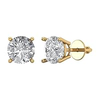 3 ct Brilliant Round Cut Genuine Lab grown Diamond Solitaire Studs VVS1-2 G-H White Gold Earrings Screw back