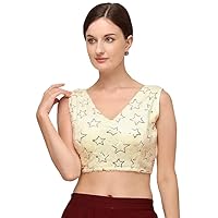 Aashita Creations Women's Sequences Silk Blouse with V Neck Cream Color_1366