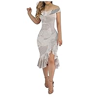 2024 Summer Irregular Hem Dress Women's Fashion One Shoulder Loose Backless Flower Print Outdoor Midi A-Line Dress