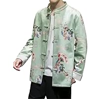 Chinese Style Men' Jacket Fabric Long Stand Collar Embroidered Buckle Suit Improved Hanfu Autumn Coat Clothes