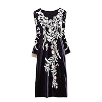 Autumn Retro Women Tassel Dress Embroidery Elegant Slim Lady Straight Party