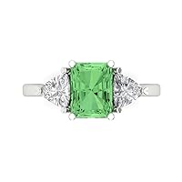 2.97ct Emerald Trillion cut 3 stone Solitaire accent Light Sea Green Simulated Diamond designer Modern Ring 14k White Gold