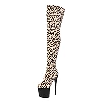 8Inch Nightclub Leopard Print Exotic 20cm Round Toe Strip Pole Dance Sexy Fetish High Heels Over The Knee Boots Gladiator Models