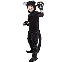 Black Cat Animal Costume Girls, Kids Black Cat Halloween Cosplay Dress up Jumpsuit Costume For Girls Boys