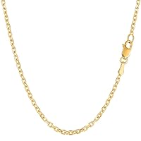 14k SOLID Yellow or White Gold 2.3mm Shiny Diamond Cut Cable Link Chain Necklace for Pendants and Charms with Lobster-Claw Clasp (16