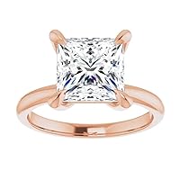 10K Solid Rose Gold Handmade Engagement Ring, 3 CT Princess Cut Moissanite Diamond Solitaire Wedding/Bridal Rings for Women/Her, Half-Eternity Anniversary Ring