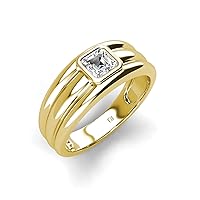 Asscher GIA Certified Natural Diamond 3/4 ctw High Polished Solitaire Men Wedding Band 14K Yellow Gold-11.5