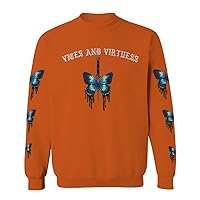 VICES AND VIRTUES Aesthetics Summer Cool Print cute blue Butterfly knife tattoo Graphic men's Crewneck Sweatshirt