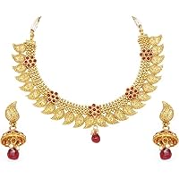 18k Gold Plated Indian Wedding Bollywood Antique Choker Necklace Jewellery Set with Earrings for Women & Girls