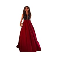 Red Two Tone Lace Bodice Pleated Open Back Floor Length Formal Dress