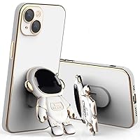 Spevert for iPhone 15 Case with Cute Astronauts Stand [Military Drop Protection] Full Camera Lens Proteciton Shockproof Slim Silicone Covered Soft Gel Rubber Phone Case 6.1 inch (White)