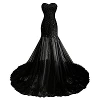 VeraQueen Women's Long Mermaid Prom Dress Strapless Sleeveless Ball Gown Black