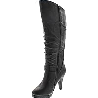 TOP Moda Womens Page-65 Knee High Round Toe Lace-Up Slouched High Heel Boots