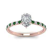 Choose Your Gemstone Pear Shape 14k Rose Gold Plated Ring Handcraft Chakra Healing Hidden Halo Petite Diamond CZ Halo Engagement Rings : US Size 4 TO 12