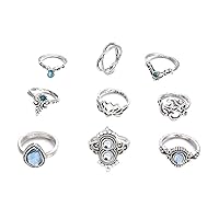 9Pcs/Set Ring Set Jewelry Crystal Lotus Moon Boho Finger Rings For Women Useful Design