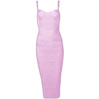 whoinshop Women's Rayon Strap Celebrity Midi Evening Party Bandage Dress Pink M