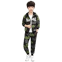 Kids Zip Front Camouflage Uniform Hoodie Shirt Top + Pants