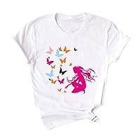 Women's Beautiful Butterfly Graphic Print Short Sleeve Round Neck T Shirt Casual Summer Tops Teen Girls Cute Tees