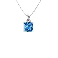 Diamondere Natural and Certified Princess Cut Blue Topaz Solitaire Necklace in 14k White Gold | 0.50 Carat Pendant with Chain