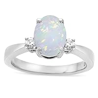 3 Three Stone Oval Genuine Opal Classic Engagement Promise Ring 10kt Gold
