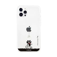 Abbi Friends ABF19386i12P iPhone (6.1 inch) Cat Case, Clear, Black Cat, Animal, Soft, Transparent, Contact Mark Prevention, TPU, Qi Charging, Wireless Charging, iPhone 12 Pro Cover, Cat Manju Cycling