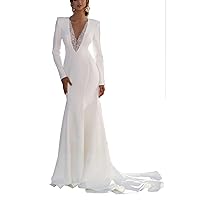 Square Neck Wedding Dresses for Bride Satin Long Sleeves Bridal Dresses A-Line Formal Evening Party Gowns for Women White 4