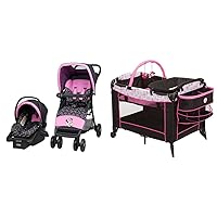 Disney Baby Minnie Mouse Simple Fold LX Travel System, Lift to fold compactly in Less Than a Second & Baby Sweet Wonder Playard, Foldable Baby Playpen: with Newborn Bassinet, Toy Arch