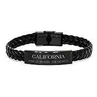 Proud California State Gifts, California home is where the heart is, Lovely Birthday California State Braided Leather Bracelet For Men Women