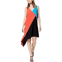 Womens Sleeveless Colorblock Casual Dress Black XL