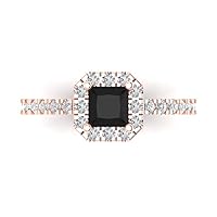 1.34ct Princess Cut Solitaire with accent Black Onyx Proposal Designer Wedding Anniversary Bridal Ring 14k Pink Rose Gold