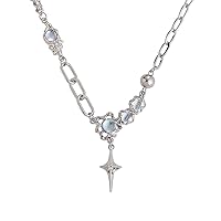 QXFQJT Y2k Moonstone Necklace Y2k Coquette Aesthetic Star Heart Cross Necklace Jewelry for Women Girls Valentine's Day