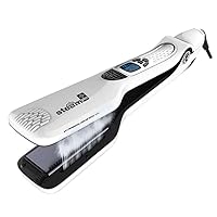 Steam Hair Straightener with Spray Ceramic Tourmaline, Professional Anti-Scald Comb, 5 Level Adjustable Temp LCD Display, Auto-Off, White