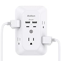 Surge Protector Outlet Extender - Addtam 5-Outlet Splitter with 4 USB Wall Charger(2 USB-C Ports), Multi Plug Outlet Power Strip for Home, Dorm Room Essentials