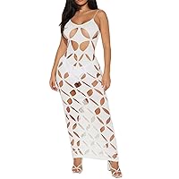 Womens Sexy Spaghetti Strap Sleeveless Cut Off Ripped Holes Bodycon Party Clubwear Dress