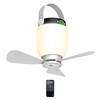 Camping Fan with LED Lantern 8000mAh USB Rechargeable Tent Ceiling Fan with Remote Control Timing Camping Fan 4 Gears Tent Ceiling Fan for Home Outdoor Bed