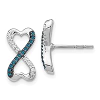 14K White Gold w/Blue and White Diamond Infinity Heart Post Earrings (0.15Ct)