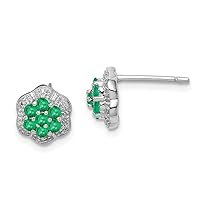 925 Sterling Silver Solid Polished Rhodium Emerald and Diamond Post Earrings Measures 9x8mm Wide Jewelry for Women