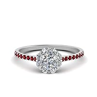 Choose Your Gemstone Flower Halo Diamond CZ Ring Sterling Silver Round Shape Halo Engagement Rings Affordable for Your Girlfriend, Wife, Partner Wedding US Size 4 to 12