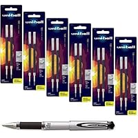 Uni-ball Signo Impact 207 Refills, Black Gel Ink, 1.0mm Bold Point, 6 Packs of Refills 65808 with 1 Pen