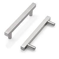 Probrico Cabinet Handles-Pack of 50 Satin Nickel 3-3/4inch (96mm) Hole Centers Square T Bar Kitchen Cabinet Handles Drawer Pulls for Kitchen Furniture Hardware