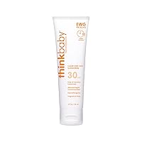 Thinkbaby Mineral Sunscreen, SPF 30 Clear Zinc Oxide Baby Sunscreen, 3 Fl Oz, Natural, Water Resistant Reef Safe Sunscreen, Vegan Broad Spectrum UVA/UVB Sun Screen for Sun Protection, Travel Size