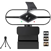New 2K QHD Webcam with Microphone, Auto Focus Light Correction 360°Rotating Mac Webcam with Adjustable Ring Light,Plug and Play,Tripod,120°Wide-Angle Webcams for Skype, Live Streaming,OnlineLearning